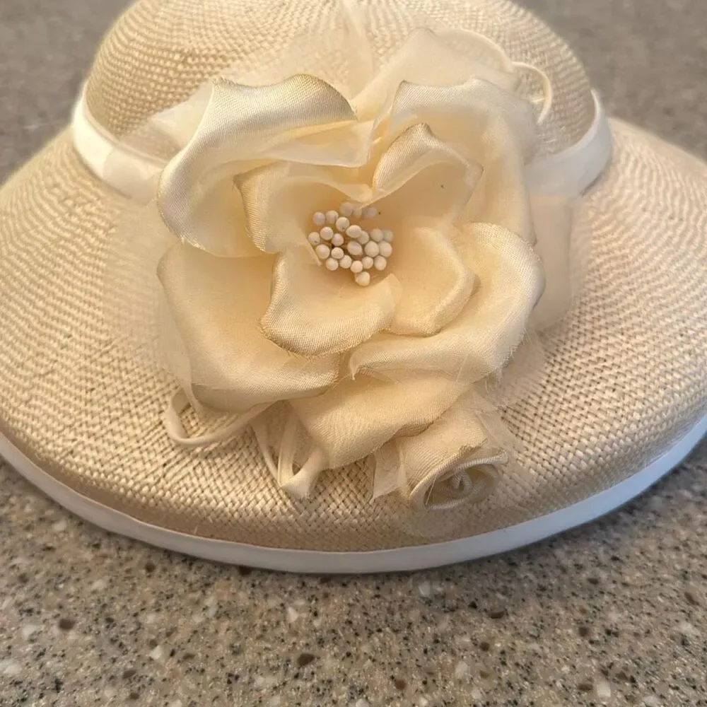ANDRE Canadian Vintage Silk Rose Straw Tilt Hat NWT Deadstock Derby Hat *NEW*
